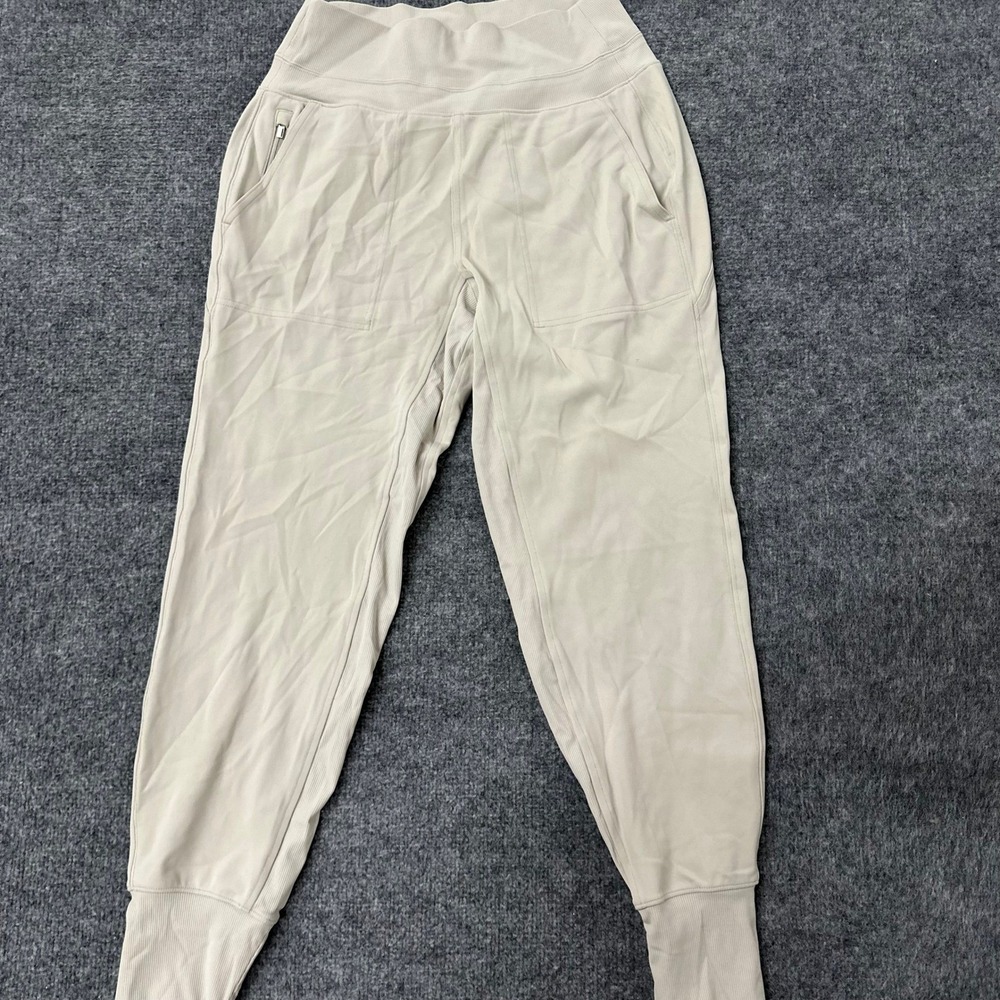 Athleta Joggers Womens Size S Beige Dipper High Rise Ribbed Zip Pockets Athletic